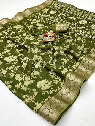 Olive Green Traditional Moss Georgette Saree Online