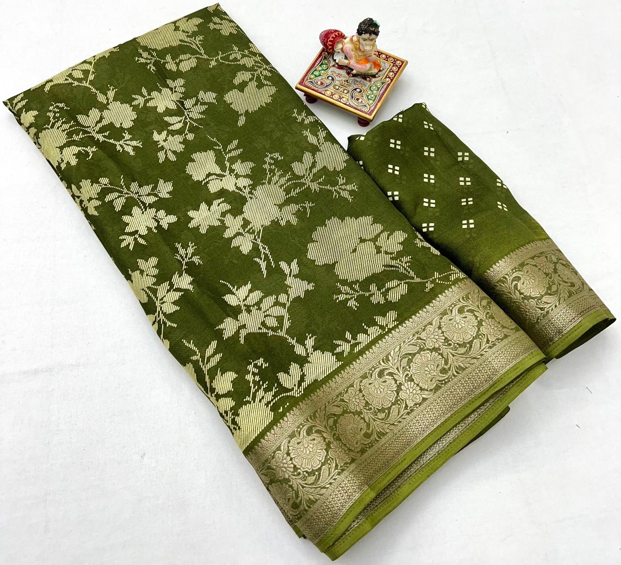 Olive Green Traditional Moss Georgette Saree Online