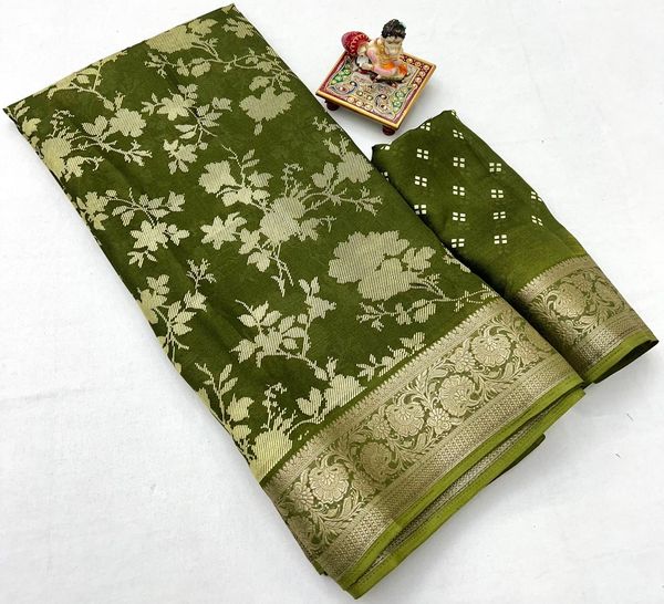 Olive Green Traditional Moss Georgette Saree Online