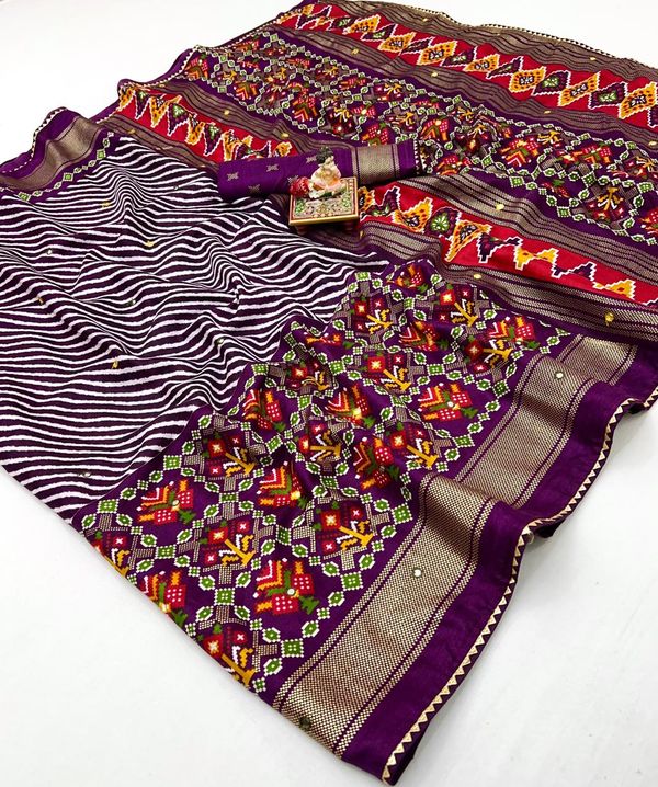 Royal Plum Patola Mirror Elegance Pashmina Silk Saree