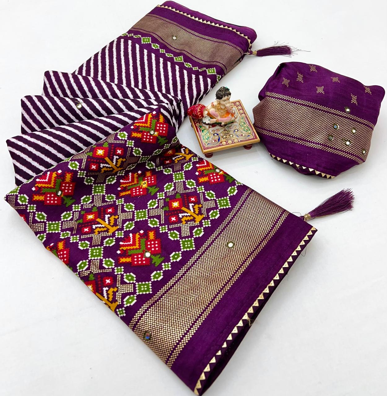 Royal Plum Patola Mirror Elegance Pashmina Silk Saree