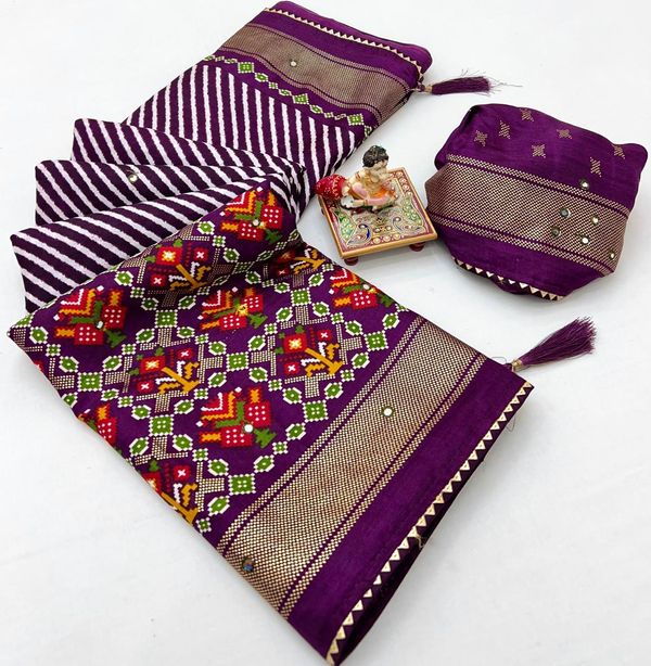 Royal Plum Patola Mirror Elegance Pashmina Silk Saree