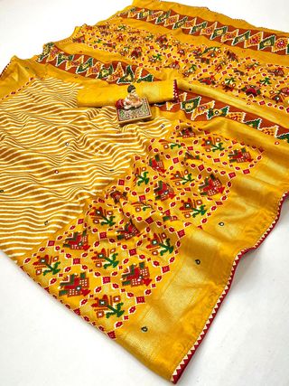 Designer Yellow Patola Border Pashmina Silk Saree For Women