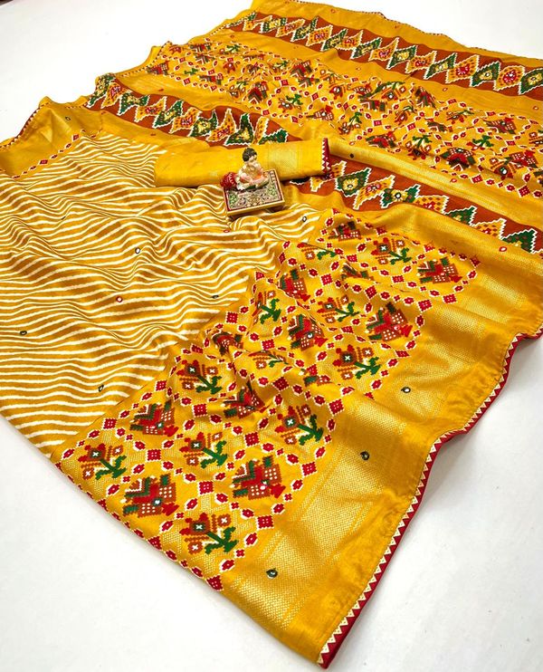 Designer Yellow Patola Border Pashmina Silk Saree For Women