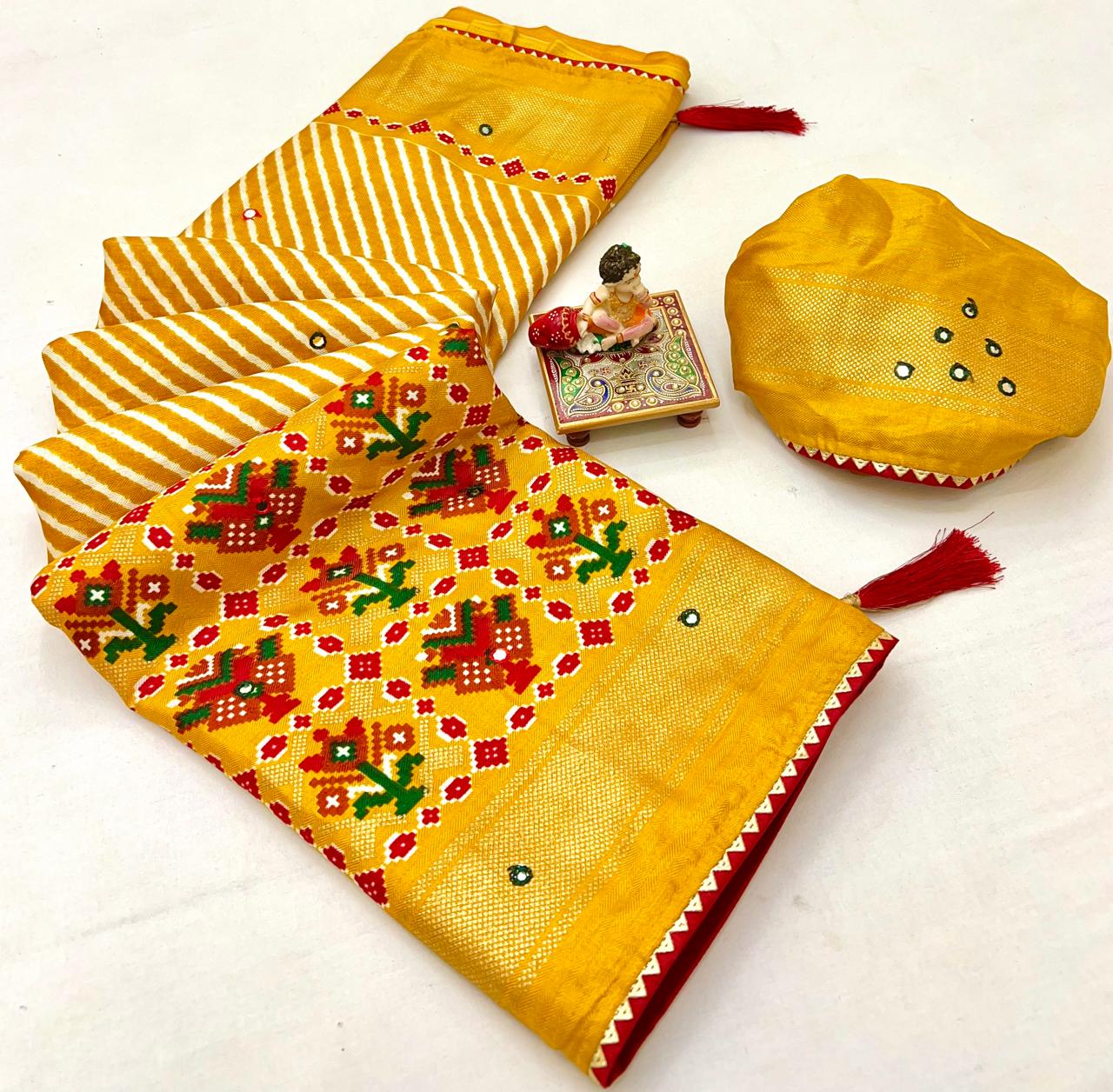 Designer Yellow Patola Border Pashmina Silk Saree For Women