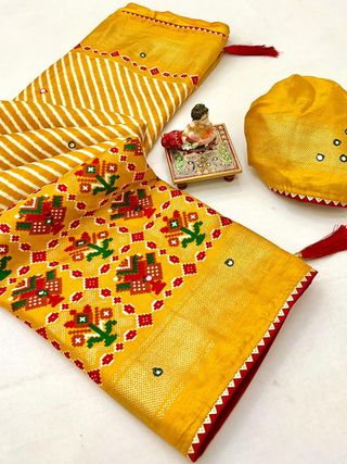 Designer Yellow Patola Border Pashmina Silk Saree for Women