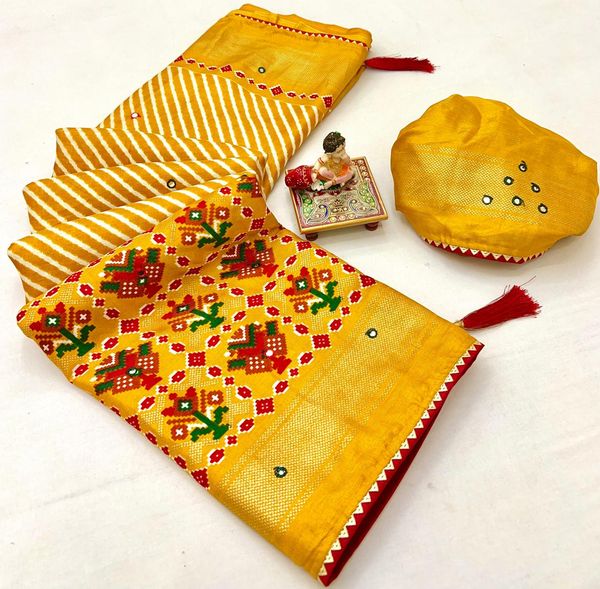 Designer Yellow Patola Border Pashmina Silk Saree For Women