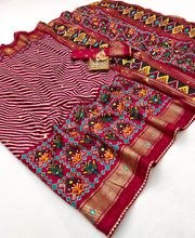 Red Patola Border Pashmina Silk Saree With Printed Pallu - Purple