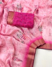 Pink Organza Cotton Silk Saree With Thread & Sequin Work - Pink