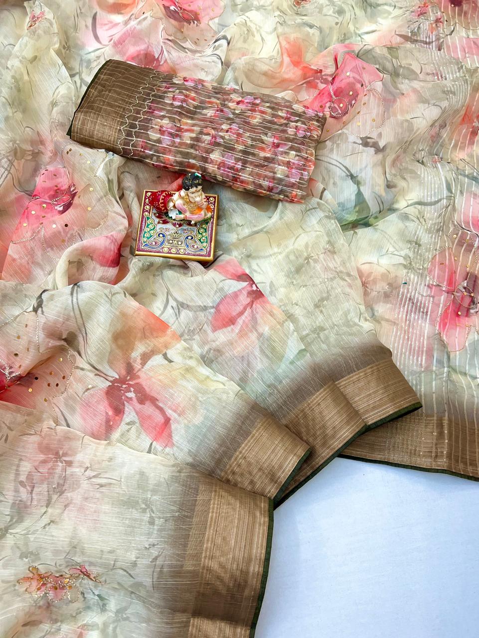 Golden Garden Organza Cotton Silk Designer Saree