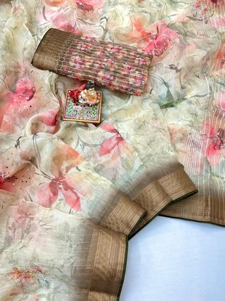 Golden Garden Organza Cotton Silk Designer Saree
