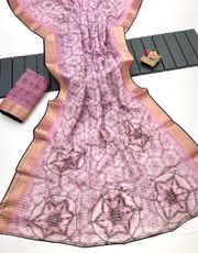 Mauve Organza Cotton Silk Saree With Thread & Sequin Work - Pink