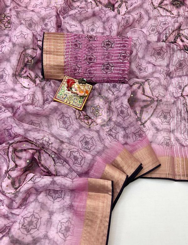 Mauve Organza Cotton Silk Saree With Thread & Sequin Work