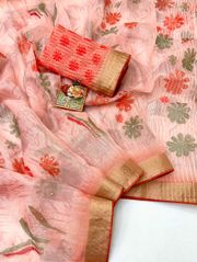Peach Floral Organza Cotton Silk Saree - Peach