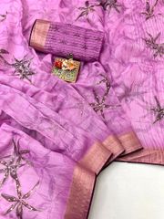 Pink Celestial Bloom Organza Cotton Silk Saree - Pastel Pink