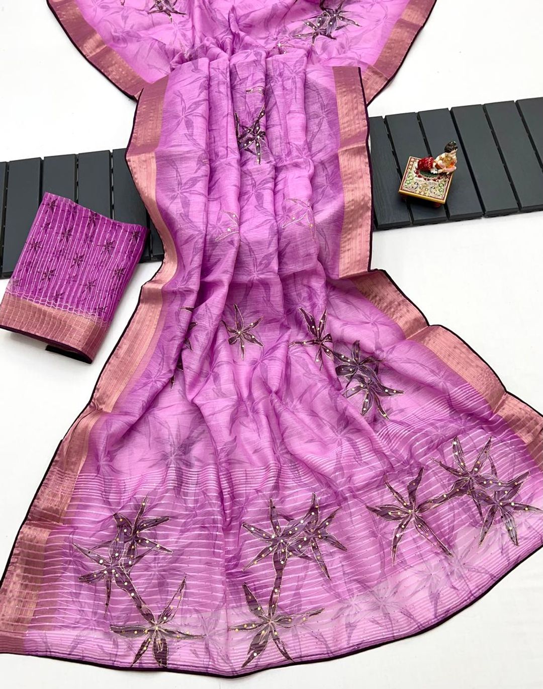Pink Celestial Bloom Organza Cotton Silk Saree