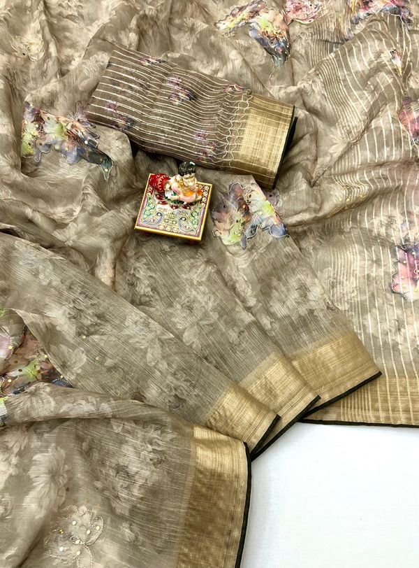 Golden Petal Organza Cotton Silk Festive Saree