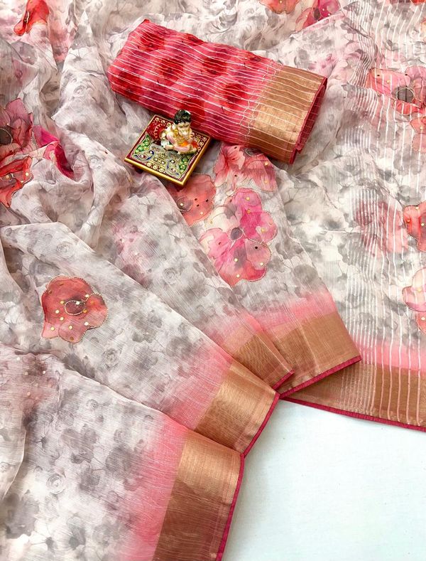 Blush Petal Organza Cotton Silk Designer Saree