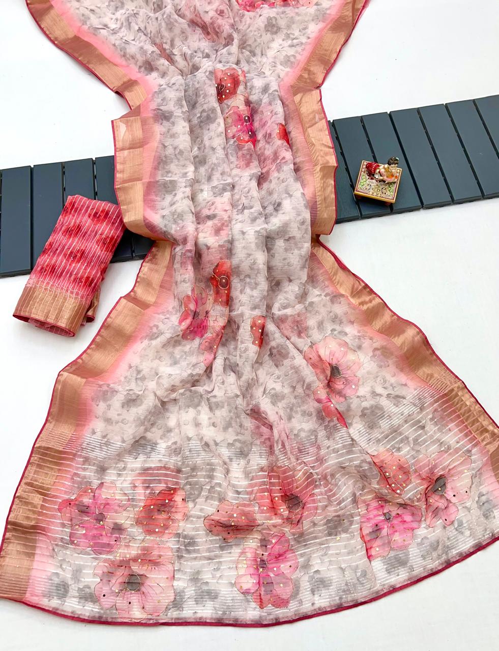 Blush Petal Organza Cotton Silk Designer Saree