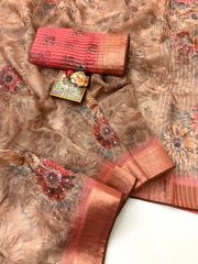 Sunset Petal Organza Cotton Silk Designer Saree - Brown