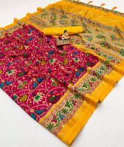 Designer Rani Pink Patola Print Pashmina Silk Festive Saree - Pink