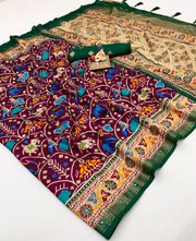 Wine Patola Style Soft Pashmina Silk Party Wear Saree - wine