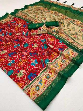 Designer Red Patola Print Pashmina Silk Festive Saree