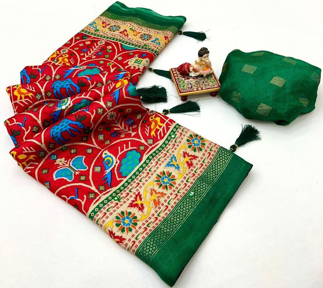 Designer Red Patola Print Pashmina Silk Festive Saree