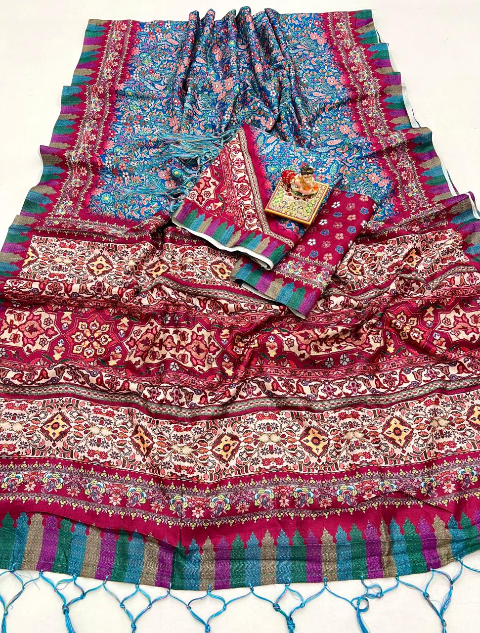 Floral Pashmina Saree With Shawl & Blouse Piece