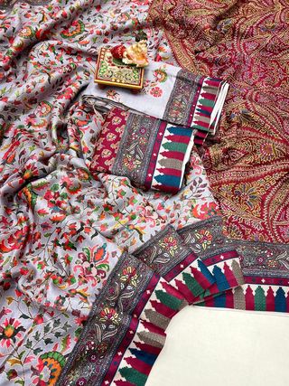 Kashmiri Style Pashmina Saree With Shawl Set