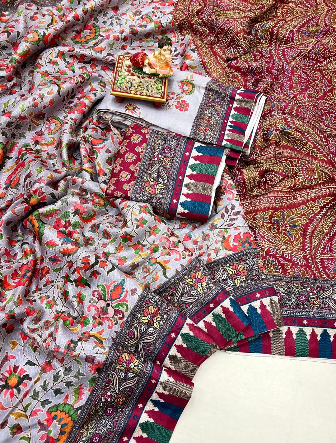 Kashmiri Style Pashmina Saree With Shawl Set