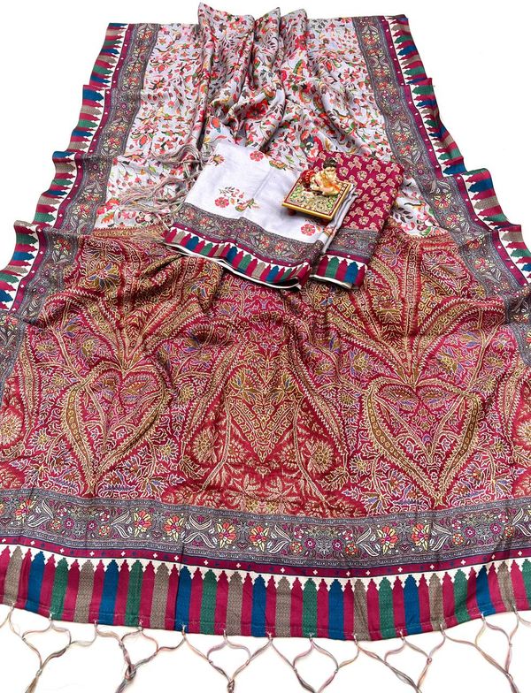 Kashmiri Style Pashmina Saree With Shawl Set