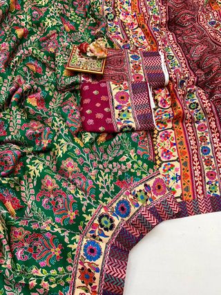Premium Green Pashmina Saree With Shawl