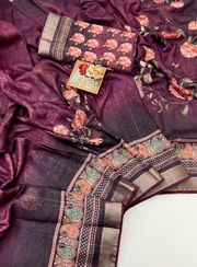 Soft Cotton Wine Digital Print Saree With Work - wine