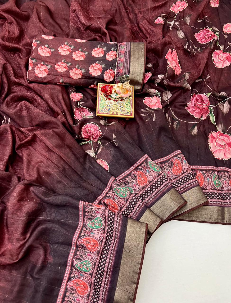 Party Wear Maroon Cotton Saree With Designer Blouse