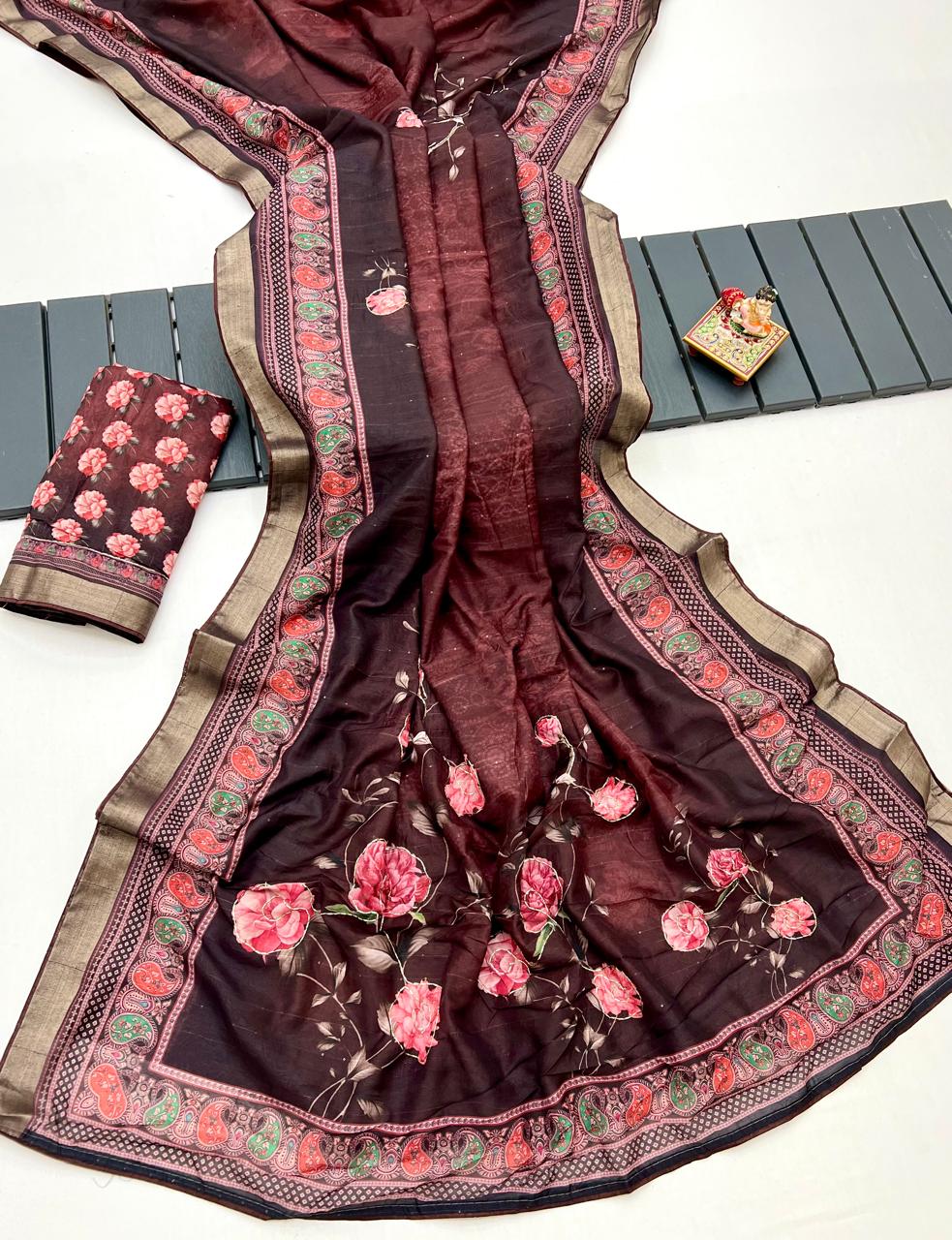 Party Wear Maroon Cotton Saree With Designer Blouse