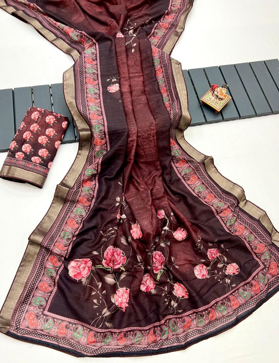 Party Wear Maroon Cotton Saree With Designer Blouse