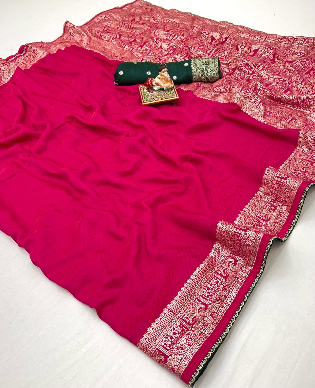 Rani Pink Maslin Silk Zari Woven Saree With Rich Pallu
