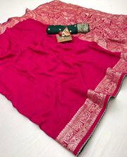 Rani Pink Maslin Silk Zari Woven Saree With Rich Pallu - Pink