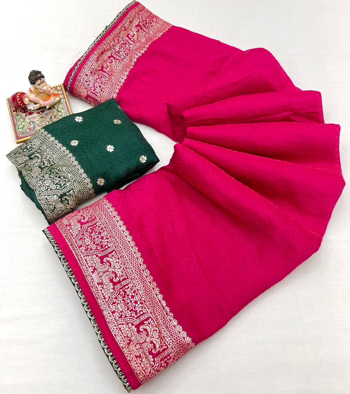 Rani Pink Maslin Silk Zari Woven Saree With Rich Pallu