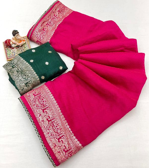 Rani Pink Maslin Silk Zari Woven Saree With Rich Pallu