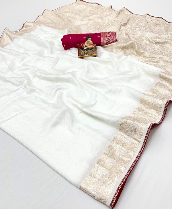 Designer Off White Maslin Silk Zari Saree