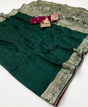 Bottle Green Maslin Silk Zari Woven Saree With Rich Pallu - Green