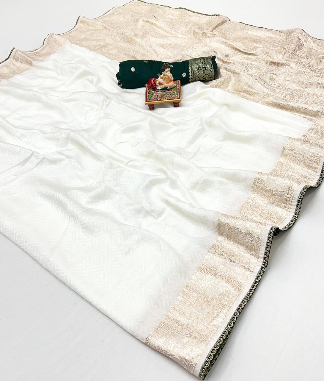 Traditional Cream Maslin Silk Saree With Rich Pallu