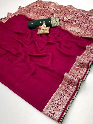 Soft Pink Maslin Silk Saree With Rich Pallu Design