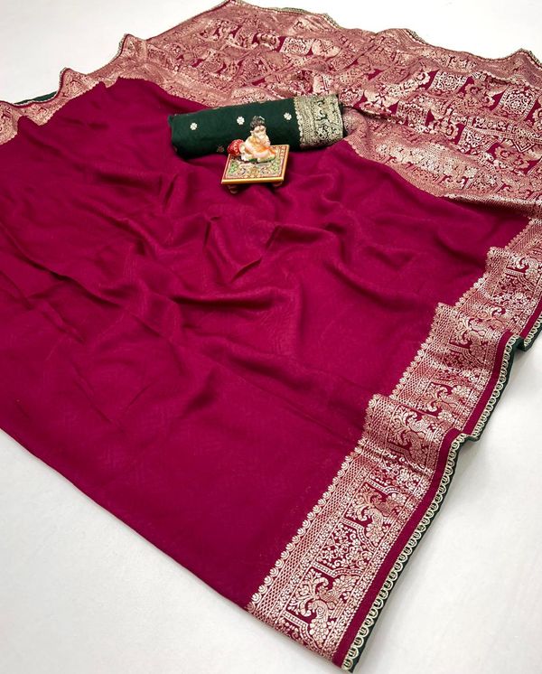 Soft Pink Maslin Silk Saree With Rich Pallu Design