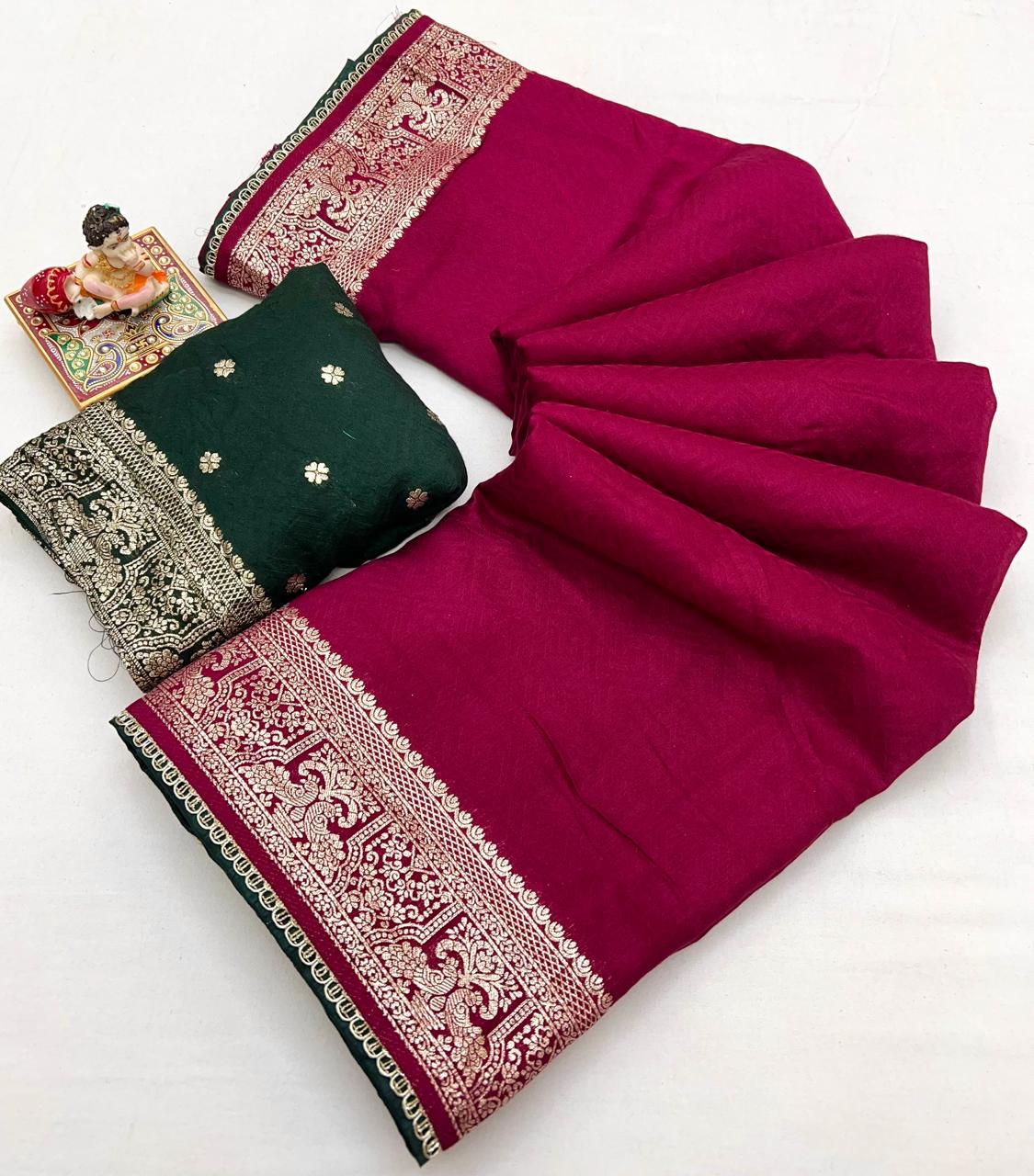 Soft Pink Maslin Silk Saree With Rich Pallu Design