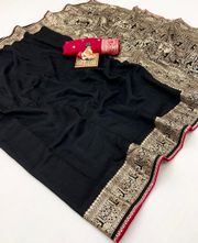 Festive Black Maslin Silk Saree With Woven Blouse - Black