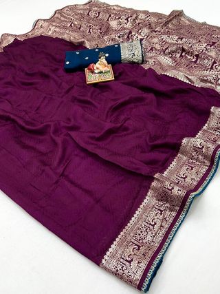 Party Wear Wine Maslin Silk Saree With Zari Work