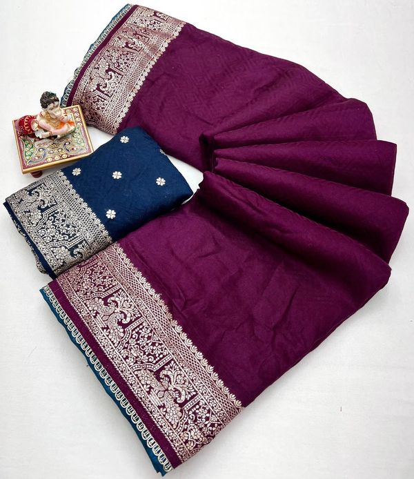Party Wear Wine Maslin Silk Saree With Zari Work
